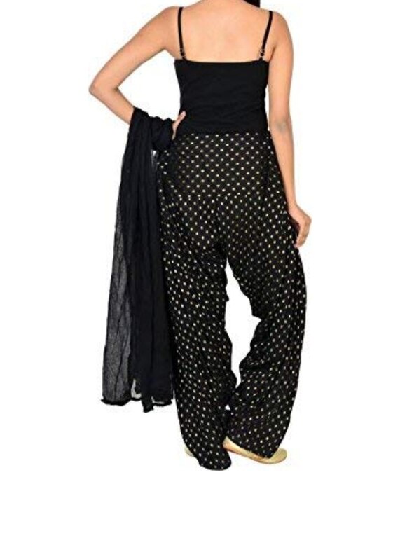 Samridhi Collections Combo Of Women's Cotton Patiala And Dupptta Golden Booti Work (Black)